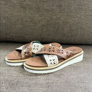 New ROAN BY BED STU Chant X-Band Leather Slide Sandals Women’s Size 6.5.